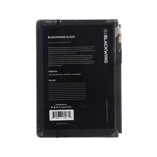 BLACKWING Slate Notebook Medium A5 - Black Ruled - LOG-ON