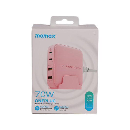MOMAX OnePlug 70W GaN 4-Port Desktop Charger Pink - LOG-ON