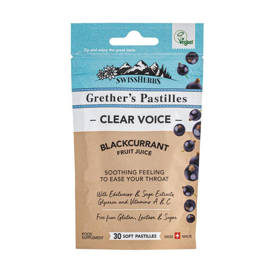 GRETHER'S Clear Voice - Blackcurrant Sugarfree Food Supplement  (45g) - LOG-ON