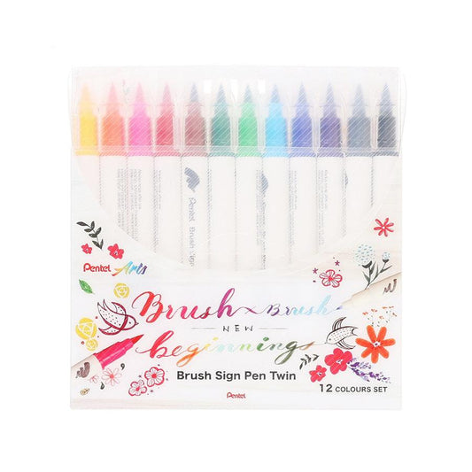 PENTEL Brush Sign Pen Twin 12 Colors Set - LOG-ON