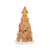 JLINE Xmas Ginger Bread House Tower With Led 47cm - Poly Brown - LOG-ON