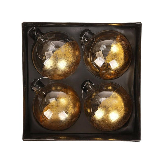 JLINE Xmas Glass Ornament Ballbox Set 11cm 4 pcs - Shiny Gold Transparent - LOG-ON