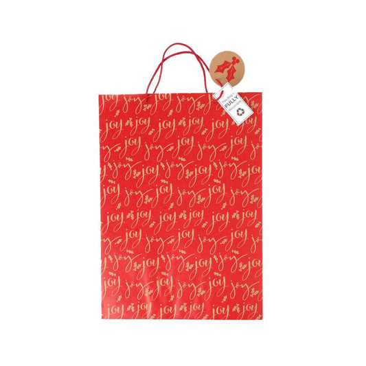GIFTMAKER Xmas Paper Bag Extra Large 46X33cm - Red Kraft Text - LOG-ON