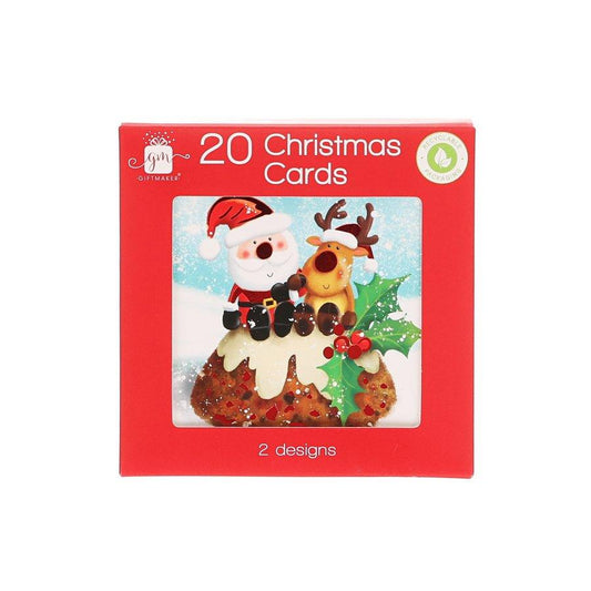 GIFTMAKER Xmas Card Boxed 20 pcs - Cute Santa - LOG-ON