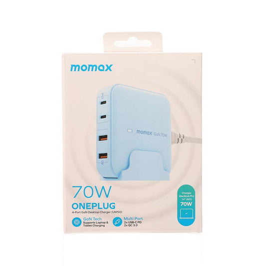 MOMAX OnePlug 70W GaN 4-Port Desktop Charger Blue - LOG-ON