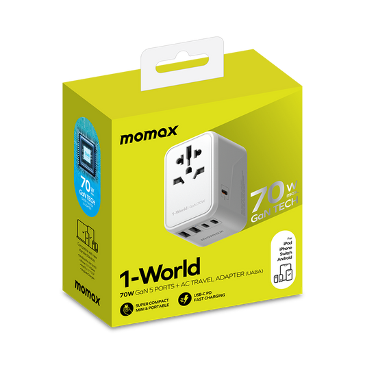MOMAX 1-World 70W Gan Travel Adaptor - White