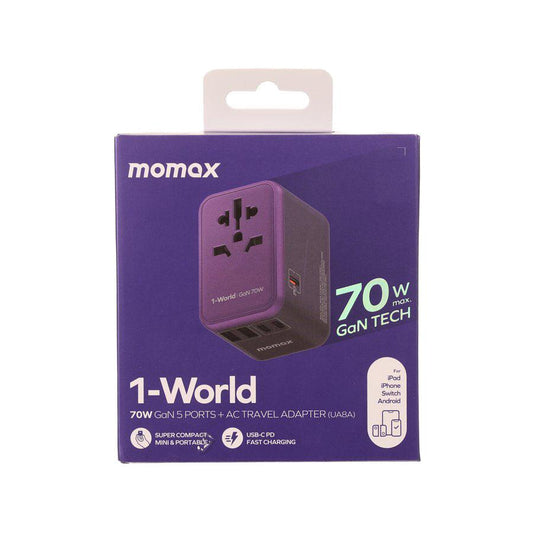 MOMAX 1-World 70W Gan Travel Adaptor - Dark Purple - LOG-ON