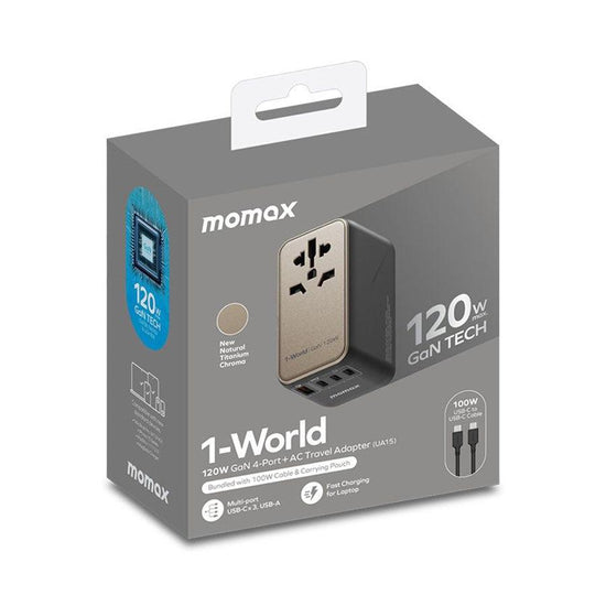 MOMAX 1-World 120W GaN Travel Adaptor-Titanium - LOG-ON