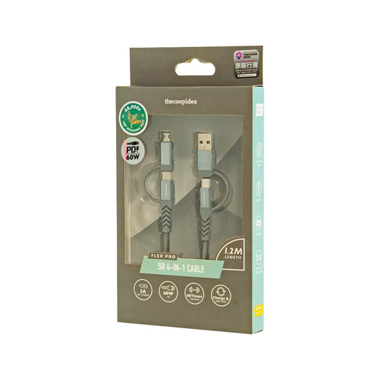 THECOOPIDEA Flex Pro 1.2M 4 In 1 Type C/Type A/Micro USB Cable Grey - LOG-ON
