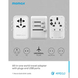 MOMAX 1-World 65W GaN Travel Adaptor - White - LOG-ON