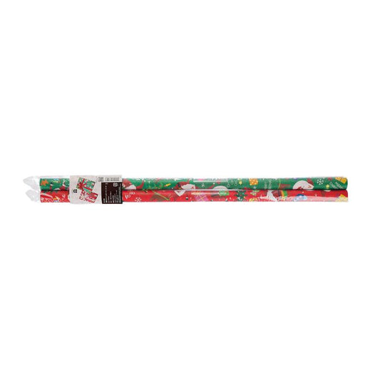 TSUTSUMU Xmas Roll Wrapping Paper 53X77cm 2pcs - Santa Red & Green (45g) - LOG-ON