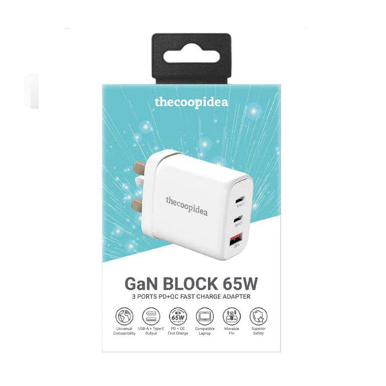 THECOOPIDEA Gan Block 65W 2C1A PD+QC Wall Charger White - LOG-ON